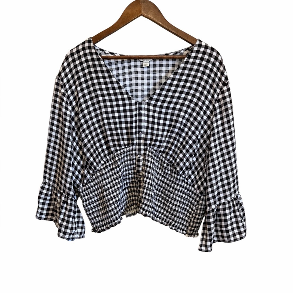 Black and White Gingham Smock Top